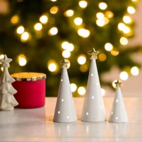 Set of 3 Ceramic Christmas Trees w/ LED Lights - Picture 2 of 3